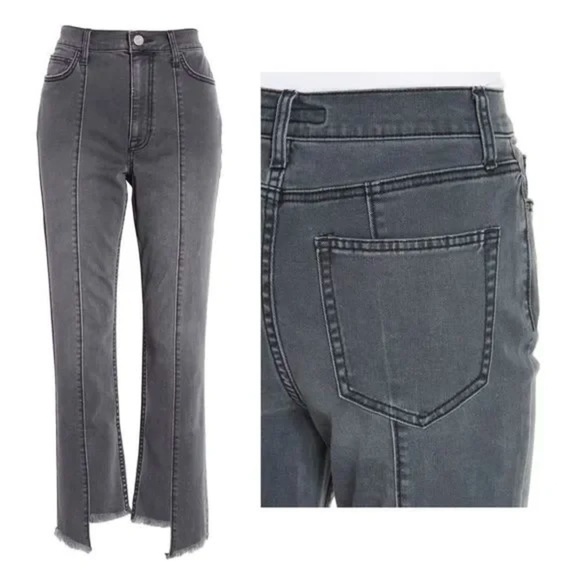 Joie Hazelle Distressed asymmetric Grey Denim High Rise Jeans Washed Onyx NWT - Picture 3 of 6